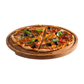 Servierbrett PIZZA Ø 340 mm | Eichenholz geölt mit Saftrille | 2 Griffmulden Produktbild 2 S