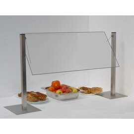 Hustenschutz auf CNS-Ständerfüßen, zur  Verwendung bei Chafing Dishes, Typ H, Glaslänge 80 cm, Glashöhe 35 cm, oben gerundet, 2 Ständer + 1 Scheibe, Ständerhöhe: 80 cm Produktbild