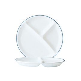 RESTPOSTEN | Menüteller RESTAURANT DELFT | Hartglas blau weiß | feine blaue Randlinie  Ø 255 mm | 3 Fächer Produktbild