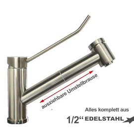Spültischbatterie exis | ausziehbarer Brause Ausladung 210 mm Produktbild