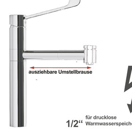 Spültischbatterie xara | für drucklose Warmwasserspeicher | langer Hebel auf Säule Produktbild