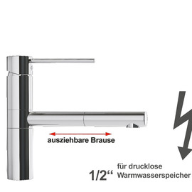 Spültischbatterie xara | für drucklose Warmwasserspeicher | Hebel gerade Ausladung 230 mm Produktbild