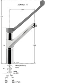 Spültischbatterie xena | langer Hebel auf Säule Ausladung 250 mm Produktbild 1 S