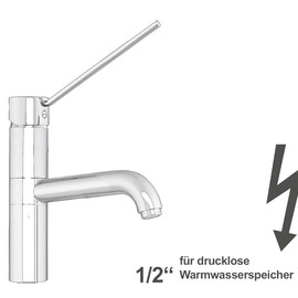 Spültischbatterie zaya | für drucklose Warmwasserspeicher | langer Hebel auf Säule Ausladung 250 mm Produktbild