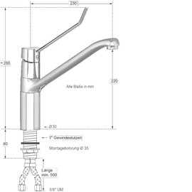 Spültischbatterie puna | langer Hebel | Hebel gebogen auf Säule Produktbild 1 S
