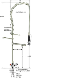 Geschirrspülbrausegarnitur profitop 3/4" Auslaufhöhe 400 mm  H 1150 mm Ausladung 300 mm Produktbild 1 S