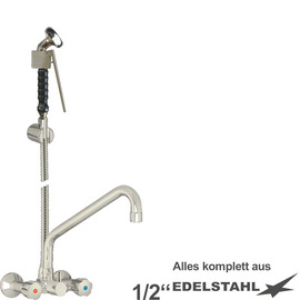Mehrzweck-Reinigungsset vaxia Zweigriffmischer Wandarmatur Brause schwarz | edelstahl | Schlauchlänge 800 mm C-Auslauf Produktbild