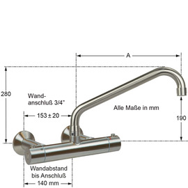 Wandbatterie ETHERM 3/4" Ausladung 300 mm erhöhter C-Auslauf schräg Produktbild 1 S