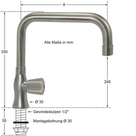 Standventil clarix 1/2" Ausladung 250 mm C-Auslauf gerade Produktbild 1 S