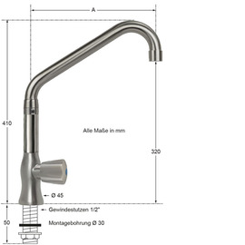 Standventil clarix 1/2" Ausladung 250 mm erhöhter C-Auslauf schräg Produktbild 1 S
