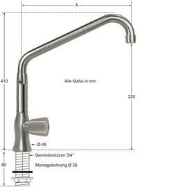 Standventil clarix 3/4" Ausladung 250 mm erhöhter C-Auslauf schräg Produktbild 1 S