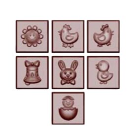 Schokoladenform  • 7 Osterfiguren | 21 Mulden | Muldenmaß 31 x 31 x H 9 mm  L 275 mm  B 135 mm Produktbild