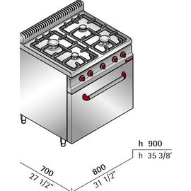 Gasherd G7F4E+FE1 230 Volt 3 kW (Elektrobackofen) 12,4 kW (Gas) | Backofen GN 1/1 | Elektrozündung Produktbild