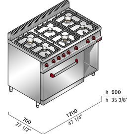 Gasherd MACROS 700 G7F6E+FE Gastronorm 230 Volt | 6 Kochstellen | Backofen | Unterbau halboffen Produktbild