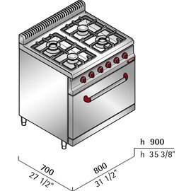 Gasherd G7F4E+FE Gastronorm 400 Volt 7,5 kW (Elektrobackofen) 13,2 kW (Gas) | Backofen | Elektrozündung Produktbild