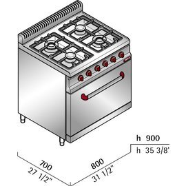 Gasherd G7F4E+FG Gastronorm 21 kW | Backofen | Brenner-Elektrozündung Produktbild