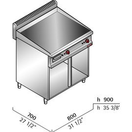 Elekto-Bratplatte, Modell PYROCERAM E7FL8M-2/VTR Serie "Macros 700", Edelstahl, Grillfläche glatt aus Galskeramik, 2 Kochzonen, mit Unterbau Produktbild