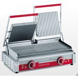 Elektro-Kontaktgrill, PDR/ST, Serie "snack CLASSIC", Doppel-Kochplatte, aus satiniertem Stahl oben und unten gerillt Produktbild