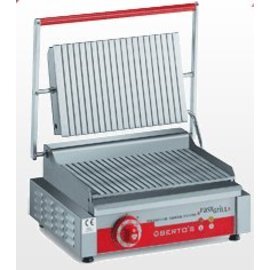 Elektro-Kontaktgrill, PMR/ST, Serie "snack CLASSIC", Einzel-Kochplatte, mittlere Abmessung, aus satiniertem Stahl oben und unten  gerillt Produktbild