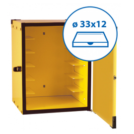 Pizza-Transportkoffer gelb • isoliert | 12 Pizzaschachteln 330 x 330 mm | 390 mm x 400 mm H 500 mm Produktbild