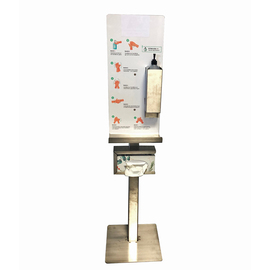 Desinfektionsständer Edelstahl passend für 1 ltr Pumpflasche H 1470 mm | mit Hinweisschild Produktbild