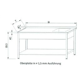 Spültisch KST - 102 mit Abtropffläche links 1 Becken | 500 x 500 x 250 mm mit Grundboden L 1000 mm B 700 mm Produktbild