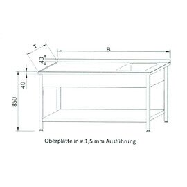 Spültisch KST - 102 | 1 Becken 400 x 400 x 250 mm | Grundboden L 1000 mm B 600 mm Produktbild