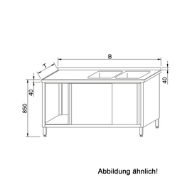 Spültisch 2 Becken | 600 x 500 x 300 mm mit Schiebetür L 1400 mm B 700 mm Produktbild