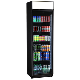 Getränkekühlschrank FLK 365 | 385 ltr schwarz | passend für 462 0,33-l-Dosen | 224 0,5-l-PET-Flaschen | Umluftkühlung | Türanschlag rechts | Display Produktbild