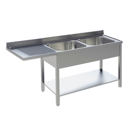 Spülcenter 2 Becken | Abtropffläche links | gerillt L 1600 mm T 700 mm H 850 mm Produktbild