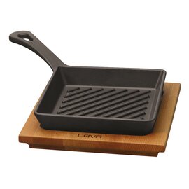 Grill-Pfanne mit Holzbrett  • Gusseisen emailliert schwarz | 160 mm  x 160 mm | Stielgriff Produktbild