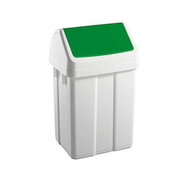 Mülleimer 25 ltr Kunststoff weiß Klappdeckel Deckelfarbe grün  L 320 mm  B 250 mm  H 520 mm Produktbild