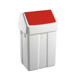 Mülleimer 25 ltr Kunststoff weiß Klappdeckel Deckelfarbe rot  L 320 mm  B 250 mm  H 520 mm Produktbild