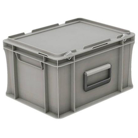 Transportbehälter | Kofferkiste mit Deckel Euronorm grau 20 ltr | 400 mm x 300 mm H 233 mm Produktbild