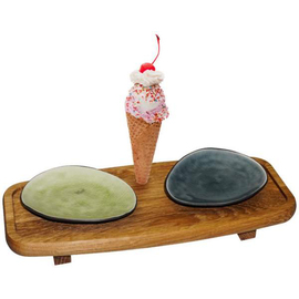 Dessertbank | Servierbrett Holz | mit Eiswaffelöffnung mit 2 Schalen | 360 mm x 150 mm H 50 mm Produktbild