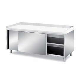 Bäckereitisch 2000 mm  x 800 mm  H 850 mm mit Schiebetüren | Aufkantung Kunststoff Edelstahl Produktbild