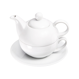 Teekanne mit Tasse und Untertasse, reinweißes Hotelporzellan, Serie Isabell, 3-tlg., 350 ml Produktbild