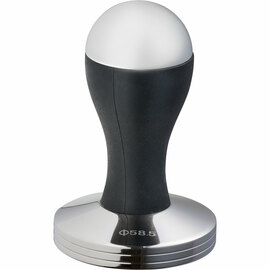 Tamper aus Edelstahl, mit schwarzem Griff, Ø 58 mm, 90 mm Höhe Produktbild
