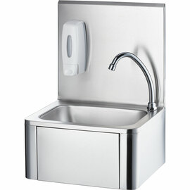 Handwaschbecken mit Kniebedienung, inkl. Armatur und Seifenspender, Wandmontage, 400 mm x 330 mm x 570 mm (BxTxH) Produktbild