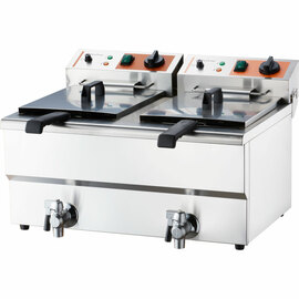 Doppel-Fritteuse CATERINA, 2x 10 Liter, mit Ablasshahn 610x510x390 mm (BxTxH), 2x 3 kW 230V Produktbild