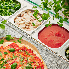 Starline Pizzatisch mit Kühlaufsatz und Glasabdeckung, 3-türig, 8x GN 1/6 Produktbild 6 S