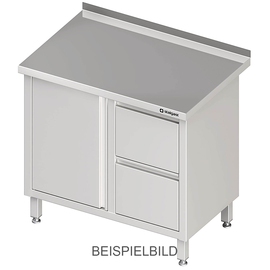 Arbeitsschrank mit Flügeltür, 800x600x850 mm, mit 2er Schubladenblock links, mit Aufkantung, verschweißt Produktbild