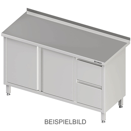 Arbeitsschrank mit Flügeltüren, 1100x600x850 mm, mit 2er Schubladenblock links, mit Aufkantung, verschweißt Produktbild