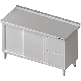 Arbeitsschrank mit Schiebetüren, 1200x600x850 mm, mit 2er Schubladenblock rechts, mit Aufkantung, verschweißt Produktbild