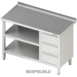 Arbeitstisch mit Grund- und Zwischenboden, 800x700x850 mm, mit 3er Schubladenblock links, mit Aufkantung, verschweißt Produktbild