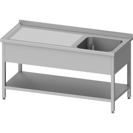 Spültisch mit Grundboden, 1500x600x850 mm, mit einem Becken rechts, mit Aufkantung, verschweißt Produktbild