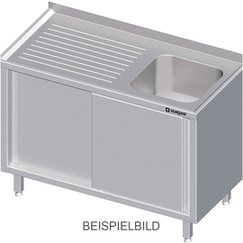 Spülschrank mit Schiebetüren, 1500x700x850 mm, mit einem Becken links, mit Aufkantung, verschweißt Produktbild