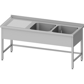 Spültisch ohne Grundboden, 1500x600x850 mm, mit zwei Becken rechts, mit Aufkantung, verschweißt Produktbild