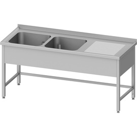 Spültisch ohne Grundboden, 1500x700x850 mm, mit zwei Becken links, mit Aufkantung, verschweißt Produktbild