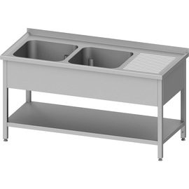Spültisch mit Grundboden, 1500x700x850 mm, mit zwei Becken links, mit Aufkantung, verschweißt Produktbild